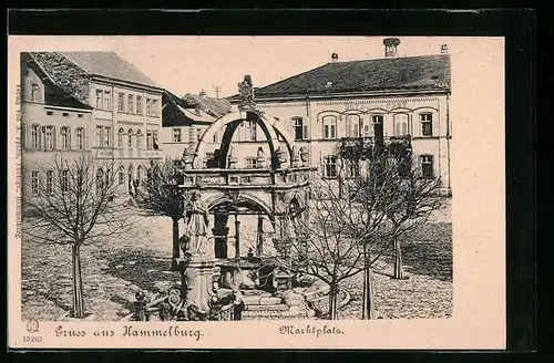 AK Hammelburg, Marktplatz mit Brunnen
