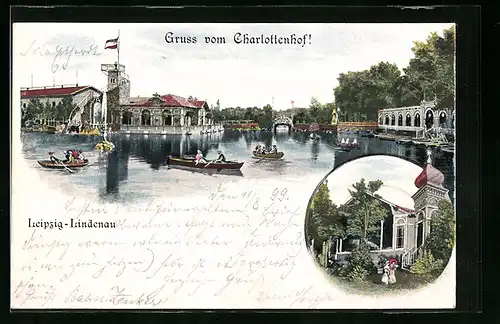 AK Leipzig-Lindenau, Charlottenhof mit Ruderbooten