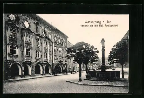 AK Wasserburg a. Inn, Marienplatz mit Kgl. Amtsgericht