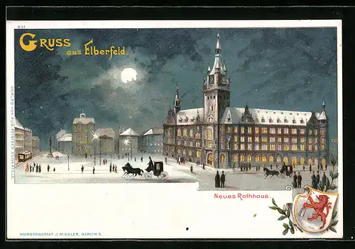 Mondschein-Lithographie Elberfeld, Blick auf das neue Rathaus
