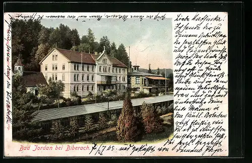AK Biberach, Kurhotel Bad Jordan, Gebäudepartie mit Fachwerkhaus