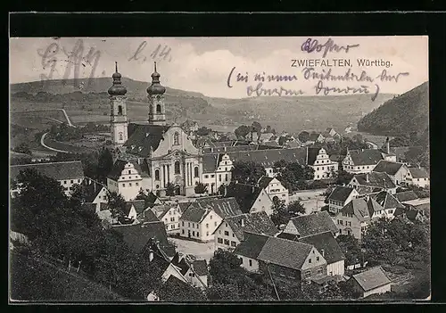 AK Zwiefalten /Württbg., Ortsansicht mit Kirche