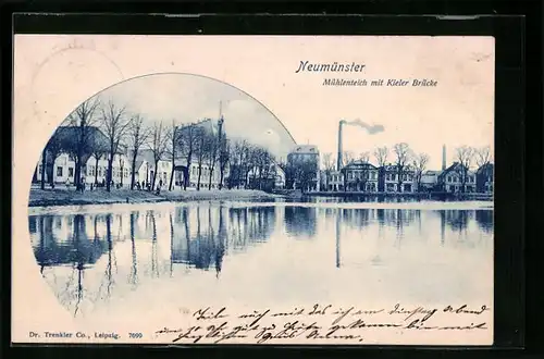 AK Neumünster, Strasse am Mühlenteich mit Kieler Brücke