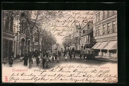 AK Neumünster, Strassenpartie am Kuhberg mit Haarschneide-Salon