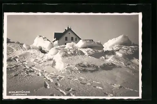 AK Schleimünde, Lotsenhaus im Winter, Unwetter