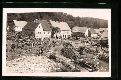 AK Berggiesshübel, Ortsansicht nach Unwetter, Juli 1927