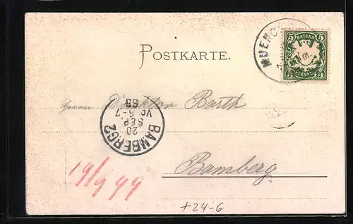 AK München, eingestürzte Prinzregentenbrücke, September 1899, Unwetter