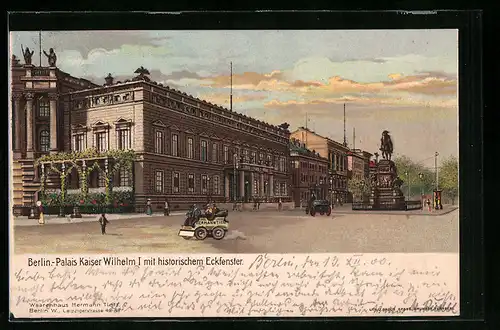 Lithographie Berlin, Palais Kaiser Wilhelm I. mit historischem Eckfenster