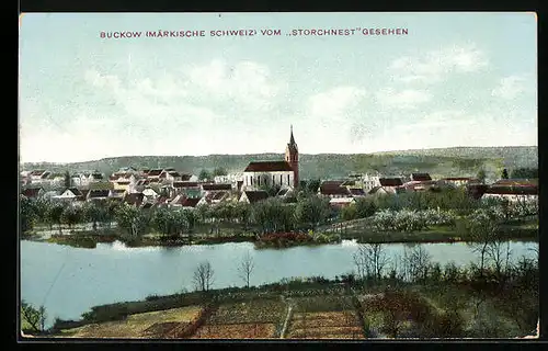 AK Buckow /Märkische Schweiz, Ortsansicht vom Storchennest gesehen