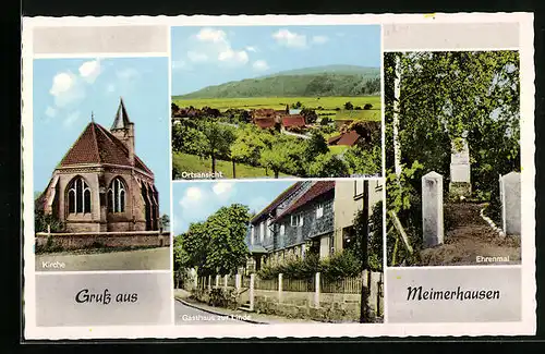 AK Meimerhausen, Kirche, Ortsansicht, Gasthaus zur Linde, Bes. Rob. Dröge