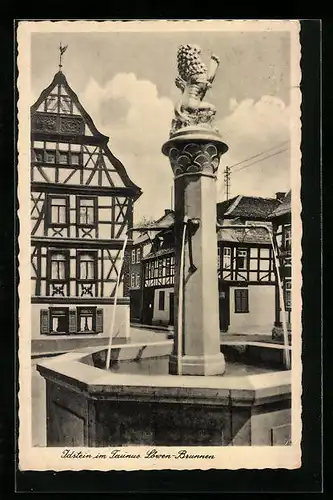 AK Idstein im Taunus, Löwen-Brunnen mit Häusern im Fachwerkstil