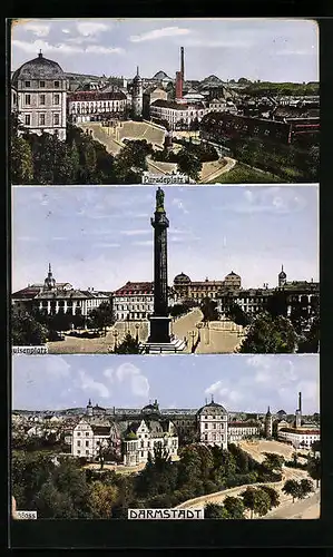 AK Darmstadt, Paradeplatz, Luisenplatz, Schloss