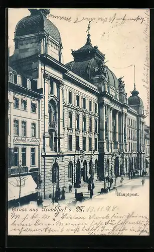 AK Frankfurt a. M., Hauptpost und Schuh- und Ledergeschäft