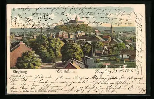 Lithographie Siegburg, Gesamtansicht mit Schloss