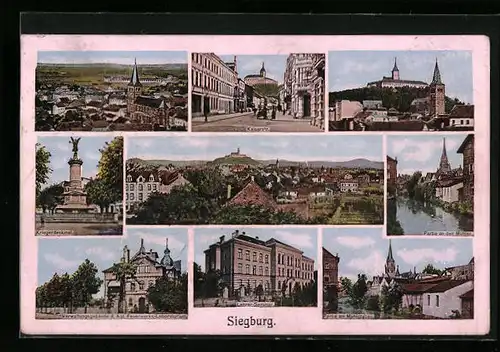 AK Siegburg, Lehrer-Seminar, Verwaltungsgebäude d. Kgl. Feuerwerks-Laboratorium, Kriegerdenkmal