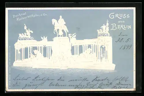 Relief-AK Berlin, Denkmal Kaiser Wilhelm d. Grossen