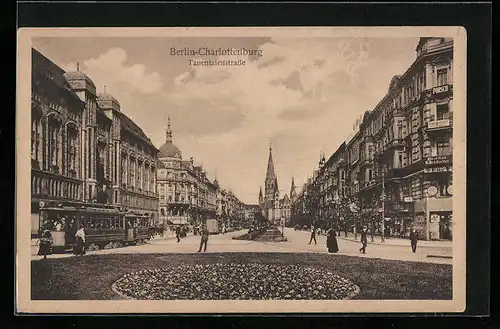 AK Berlin-Charlottenburg, Tauentzienstrasse, Strassenbahn, Kaiser Wilhelm Gedächtniskirche