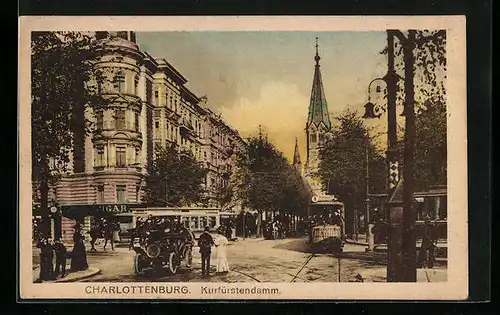 AK Berlin-Charlottenburg, Kurfürstendamm, Kaiser Wilhelm Gedächtnis-Kirche