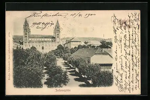 AK Pecs, Szekesegyhaz, Ortspartie mit Kirche