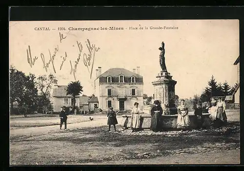 AK Champagnac-les-Mines, Place de la Grande-Fontaine