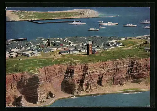 AK Helgoland, Fliegeraufnahme der Insel, Hafenpartie