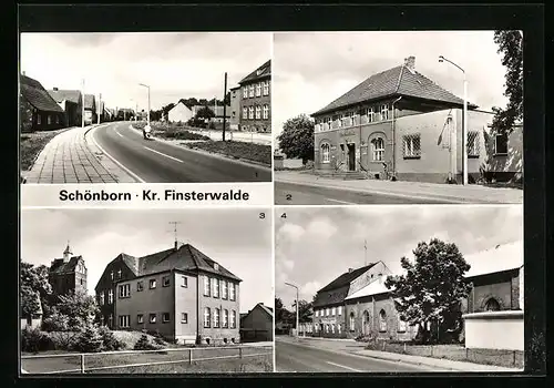 AK Schönborn b. Finsterwalde, Hauptstrasse, Rat der Gemeinde, Schule und Kirche, Gasthaus Drei Linden
