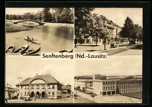 AK Senftenberg i. Nd.-Lausitz, Paddelstation, Bahnhofstrasse, Hauptbahnhof