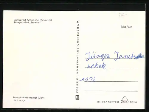 AK Fahrgastschiff Seeadler auf dem Arendsee