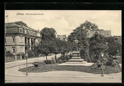 AK Zittau, Partie am Bismarckdenkmal