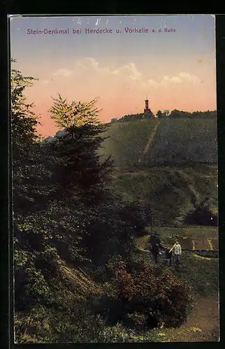 AK Herdecke, Stein-Denkmal und Vorhalle z. d. Ruhr