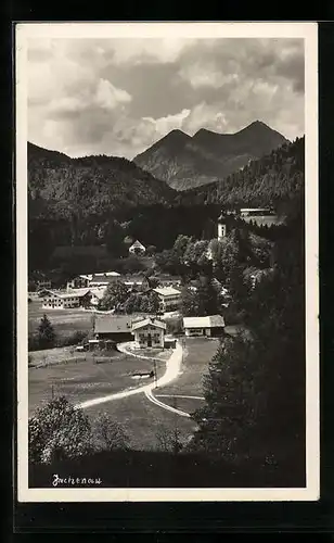 AK Jachenau, Ortsansicht aus der Vogelschau