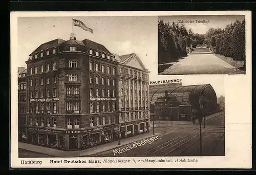 AK Hamburg, Hotel Deutsches Haus, Mönckebergstrasse 4, Ohlsdorfer Friedhof