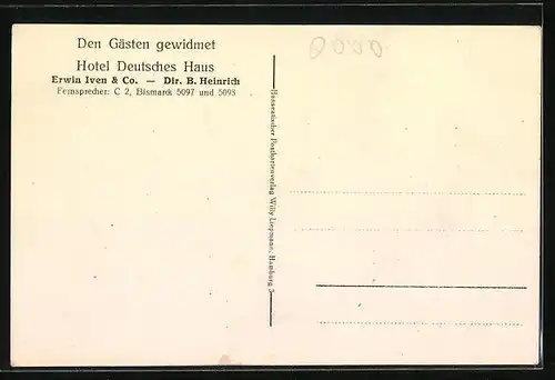 AK Hamburg, Hotel Deutsches Haus, Mönckebergstrasse 4, Ohlsdorfer Friedhof