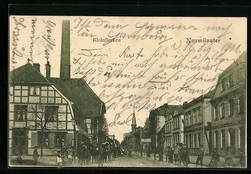 AK Neumünster, Strasse Kleinflecken mit Kindern