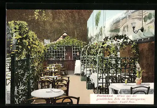 AK Dortmund, Gasthaus Wintergarten von Ewald Risse, Terrasse