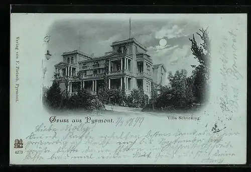 Mondschein-AK Pyrmont, Villa Schücking