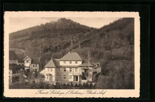 AK Sülzhayn /Harz, Haus Glück-Auf mit Umgebung aus der Vogelschau