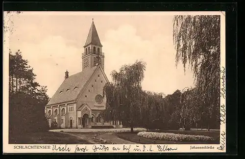 AK Berlin-Schlachtensee, Johanneskirche mit Parkanlage