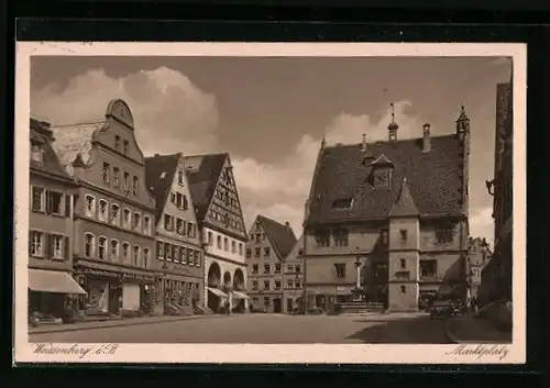 AK Weissenburg i.B., Geschäfte und Brunnen am Marktplatz