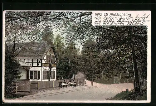 AK Aachen, Bänke vor dem Gasthaus Waldschenke