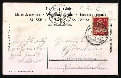 AK Bub beim Tanz mit einer Ziege auf der Alm