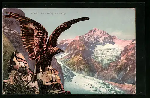 AK Adler mit ausgebreiteten Schwingen im Gebirge