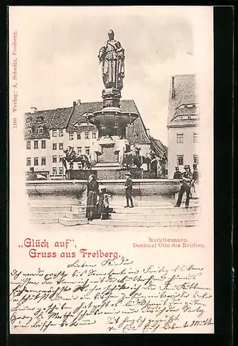 AK Freiberg, Marktbrunnen, Denkmal Otto des Reichen