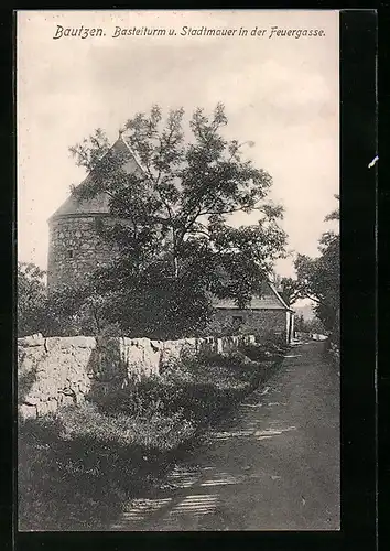 AK Bautzen, Basteiturm und Stadtmauer in der Feuergasse