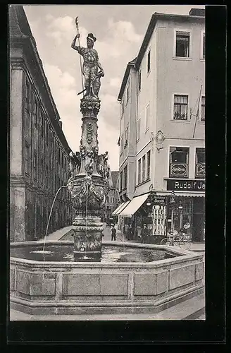 AK Zittau, Marsbrunnen auf dem Markt