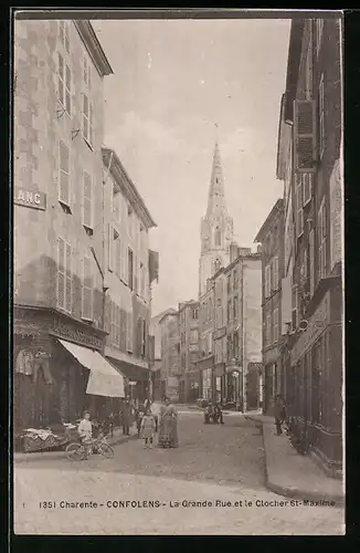 AK Confolens, La Grande Rue et le Clocher St-Maxime