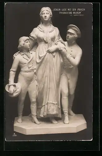 AK Königin Luise mit den Prinzen Friedrich und Wilhelm, Figurengruppe von Aurelio Michell