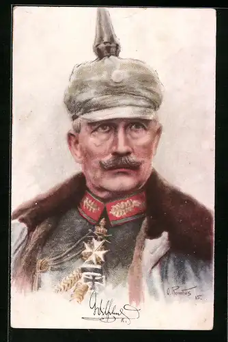 Künstler-AK Kaiser Wilhelm II. in Uniform mit Pickelhaube