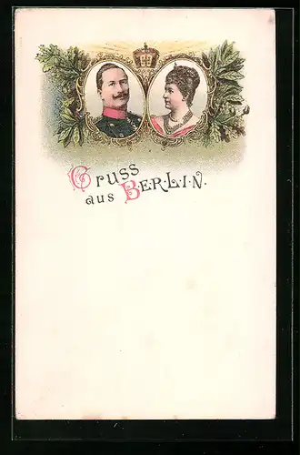 Lithographie Kaiser Wilhelm II. mit Kaiserin Auguste Victoria