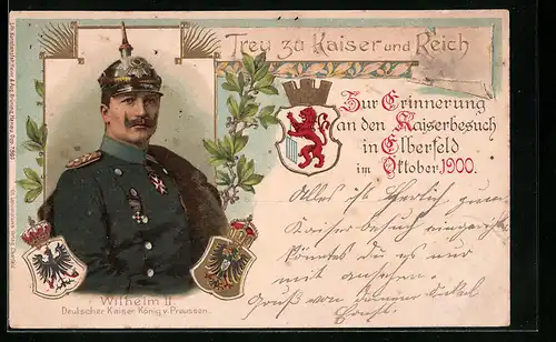 Lithographie Elberfeld, Kaiser Wilhelm II. zu Besuch im Oktober 1900